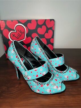 T.U.K. Turquoise Nautical Anchor Peep Toe Heels Pin-Up Retro pumps Size 7